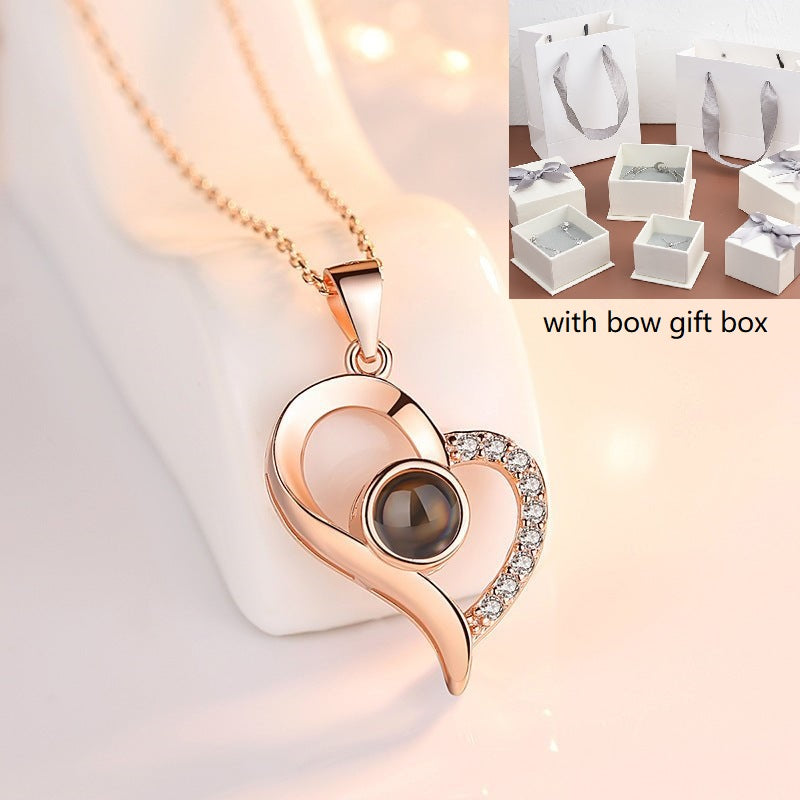 S925 Silver Projection Color Photo Heart Necklace