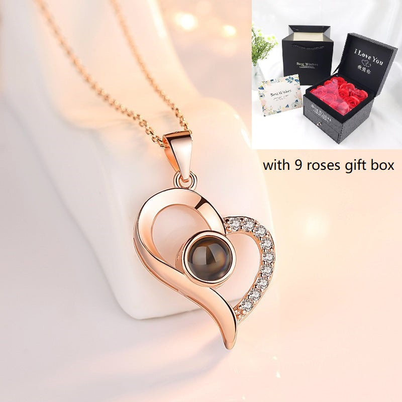 S925 Silver Projection Color Photo Heart Necklace