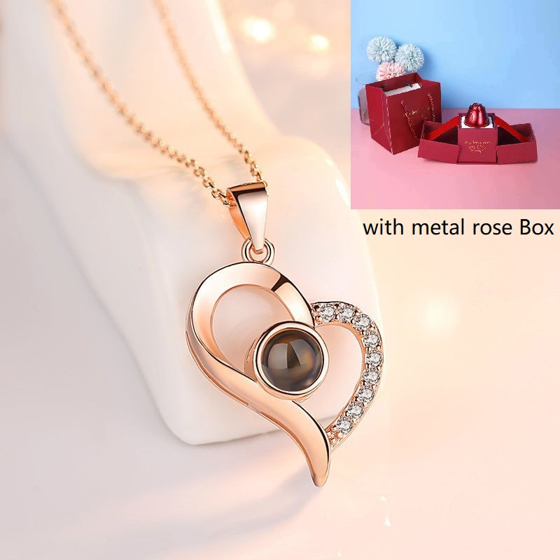 S925 Silver Projection Color Photo Heart Necklace