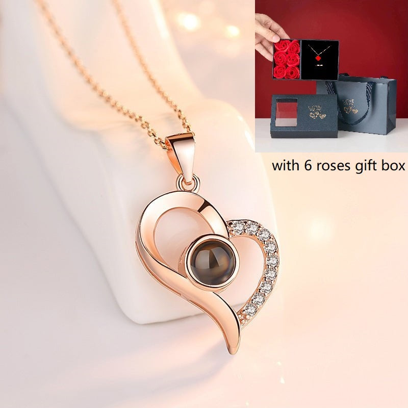 S925 Silver Projection Color Photo Heart Necklace