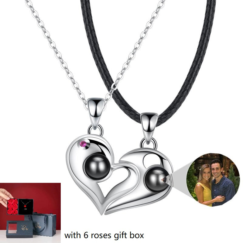 S925 Silver Heart-shaped Photo Projection Couple necklaces