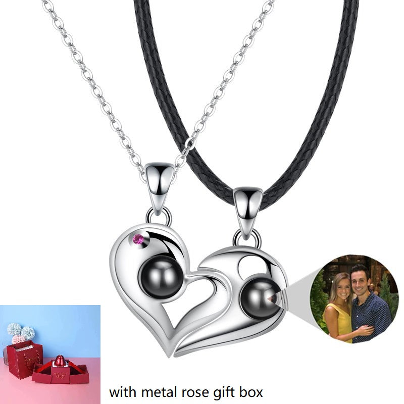 S925 Silver Heart-shaped Photo Projection Couple necklaces