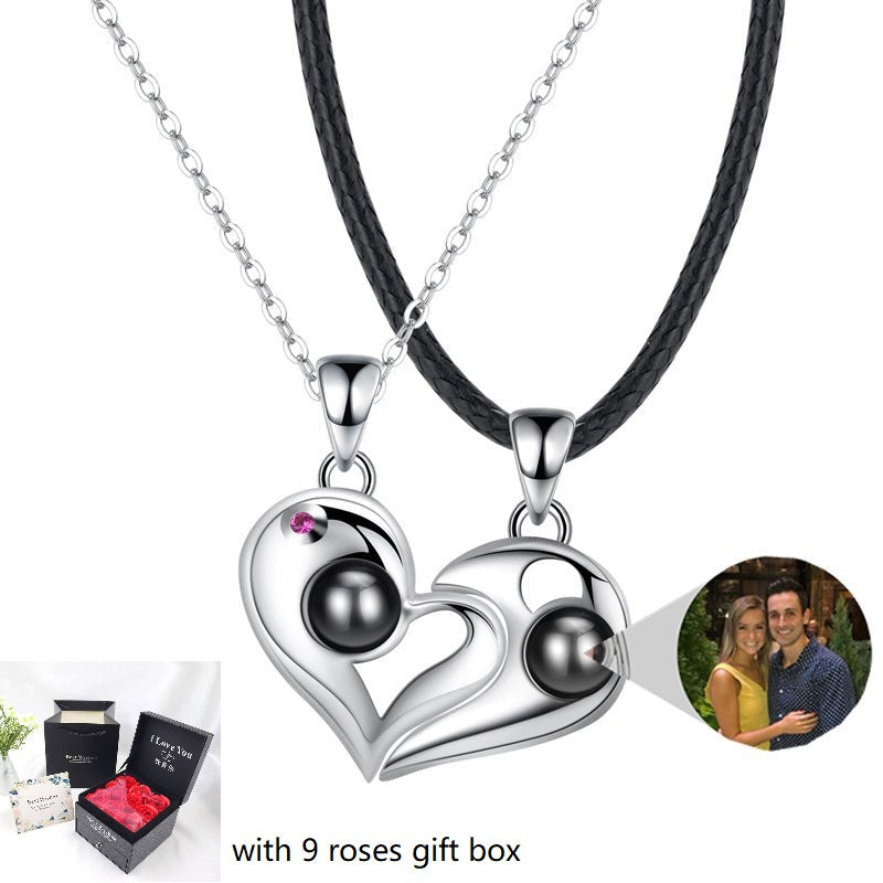 S925 Silver Heart-shaped Photo Projection Couple necklaces