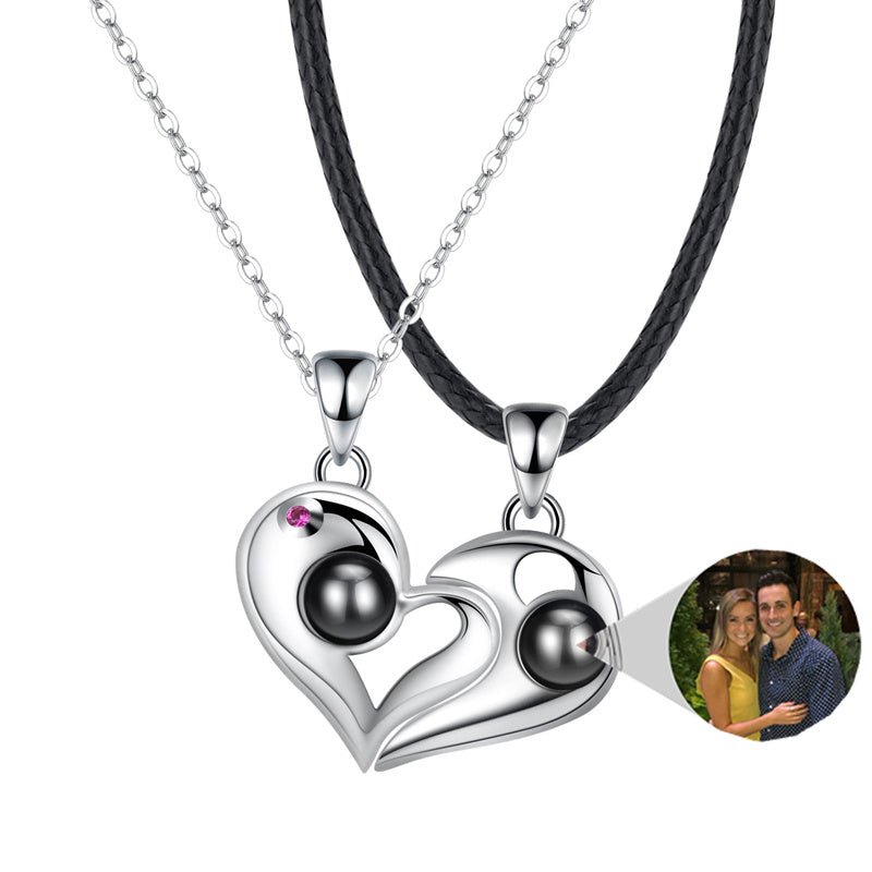 925 Silver Heart - shaped Photo Projection Couple necklaces - CURVY MOON