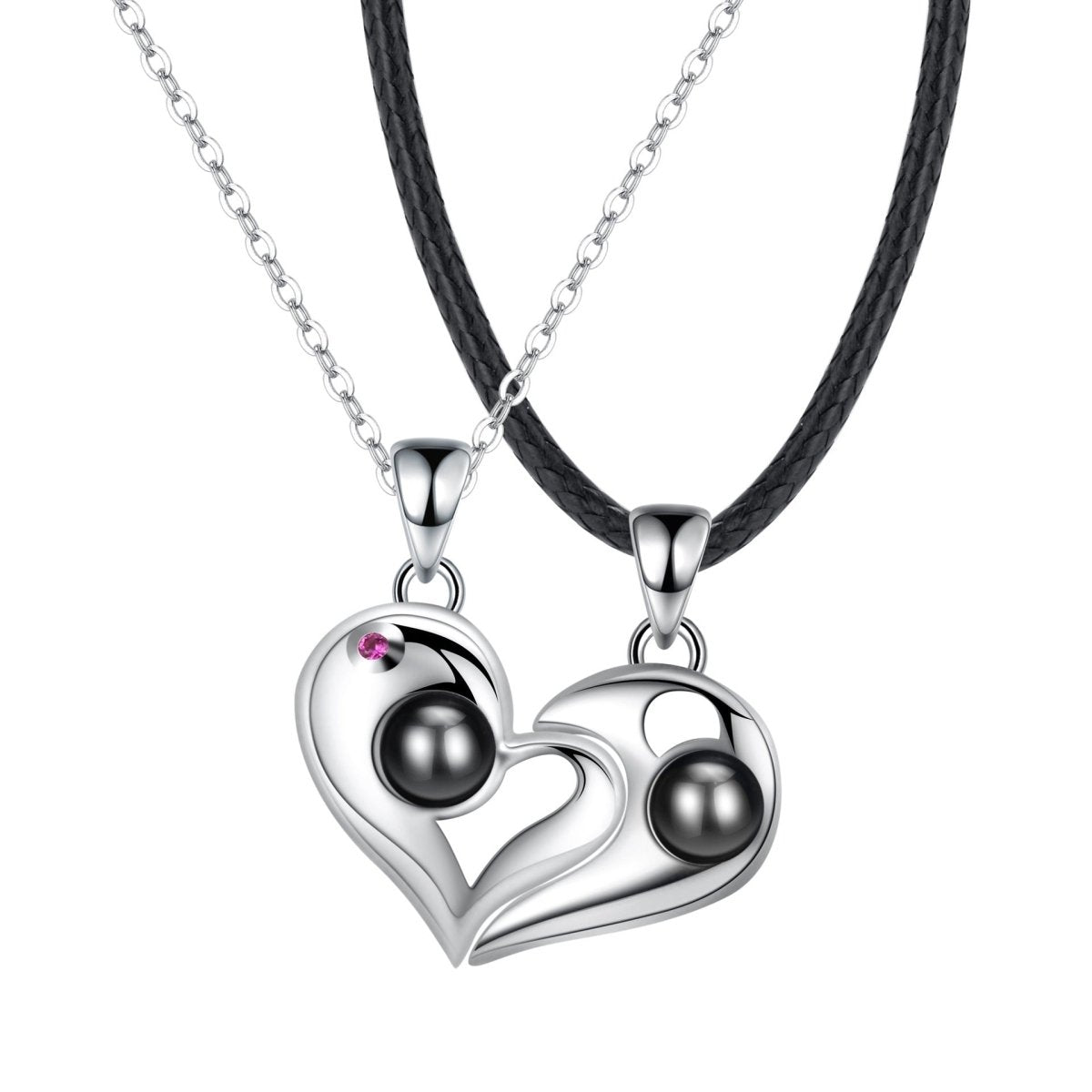 925 Silver Heart - shaped Photo Projection Couple necklaces - CURVY MOON