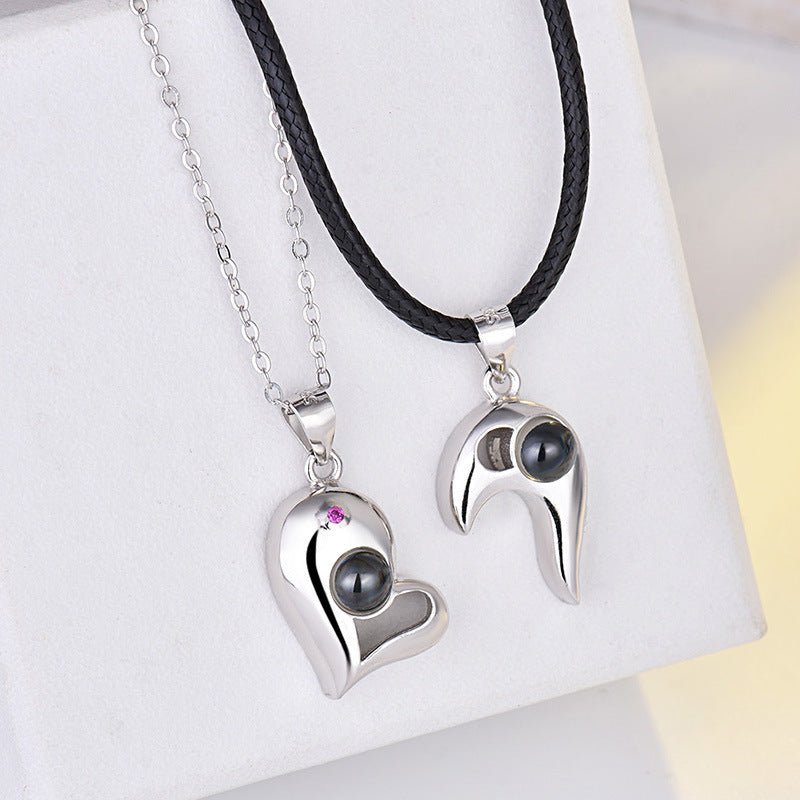 925 Silver Heart - shaped Photo Projection Couple necklaces - CURVY MOON