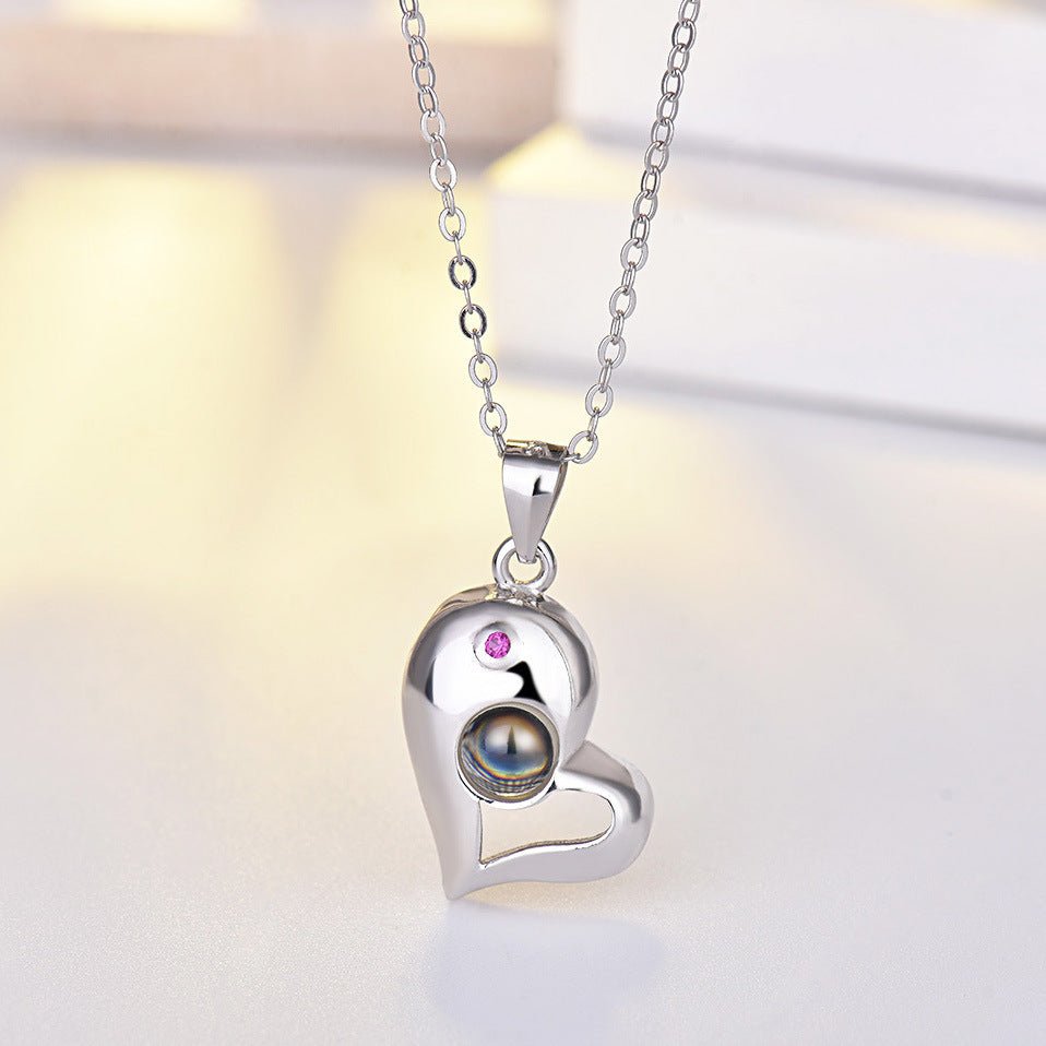 925 Silver Heart - shaped Photo Projection Couple necklaces - CURVY MOON