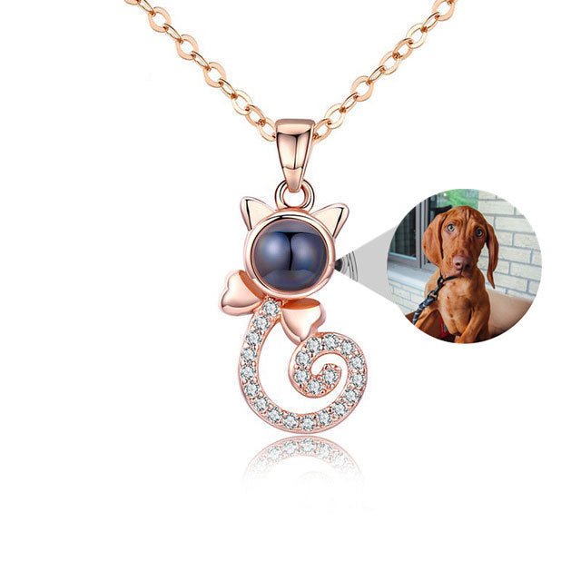 S925 Silver Personalized Gift Cat Shape Customized Colorful Photo Projection Necklace - CURVY MOON