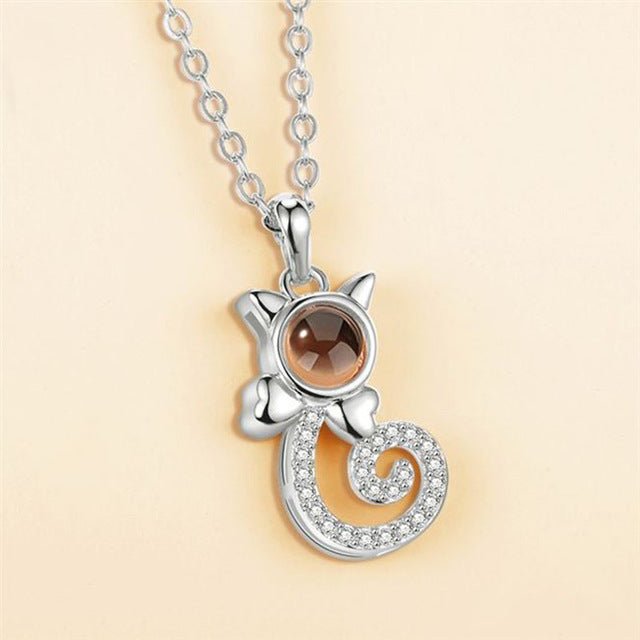 S925 Silver Personalized Gift Cat Shape Customized Colorful Photo Projection Necklace - CURVY MOON