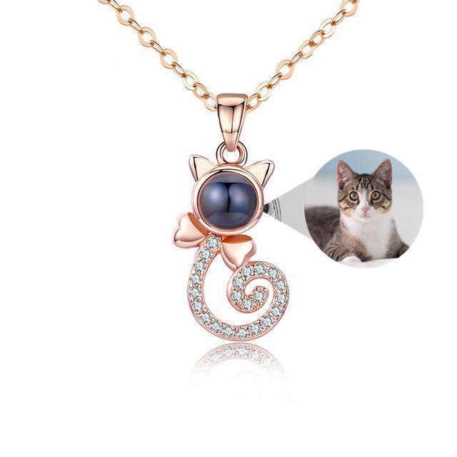 S925 Silver Personalized Gift Cat Shape Customized Colorful Photo Projection Necklace - CURVY MOON