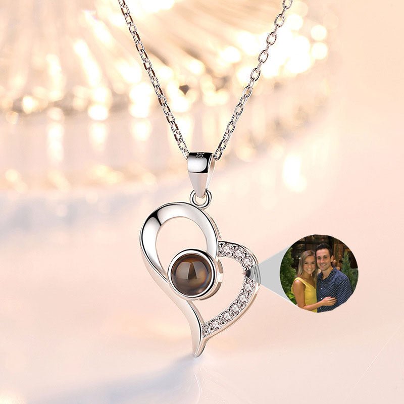 S925 Silver Projection Color Photo Heart Necklace - CURVY MOON