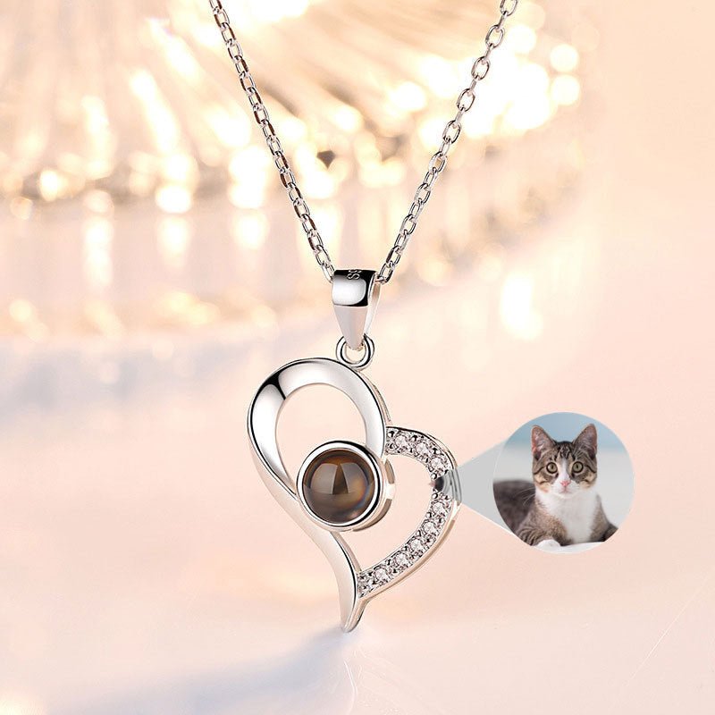 S925 Silver Projection Color Photo Heart Necklace - CURVY MOON