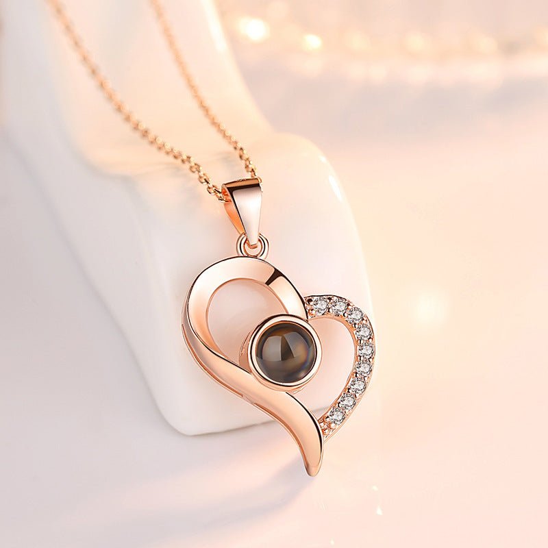 S925 Silver Projection Color Photo Heart Necklace - CURVY MOON