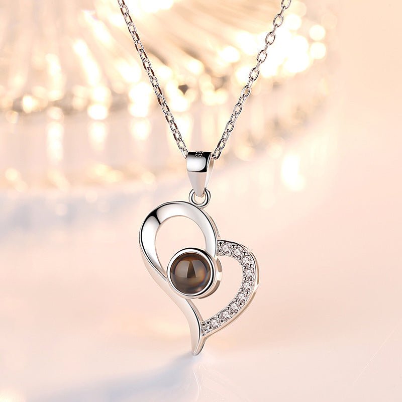 S925 Silver Projection Color Photo Heart Necklace - CURVY MOON