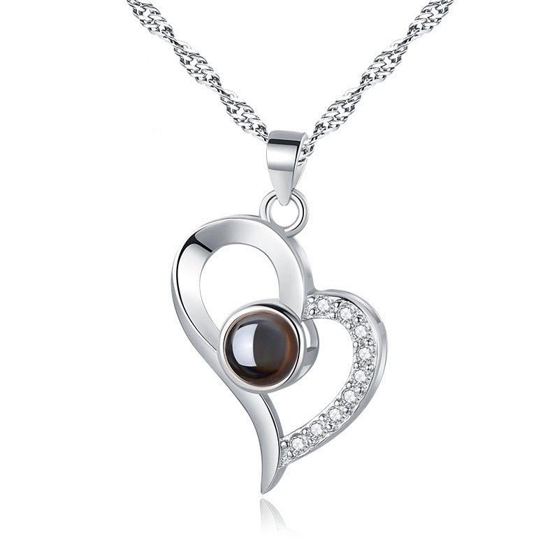 S925 Silver Projection Color Photo Heart Necklace - CURVY MOON