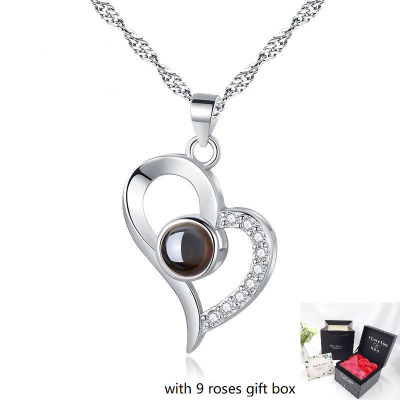 S925 Silver Projection Color Photo Heart Necklace