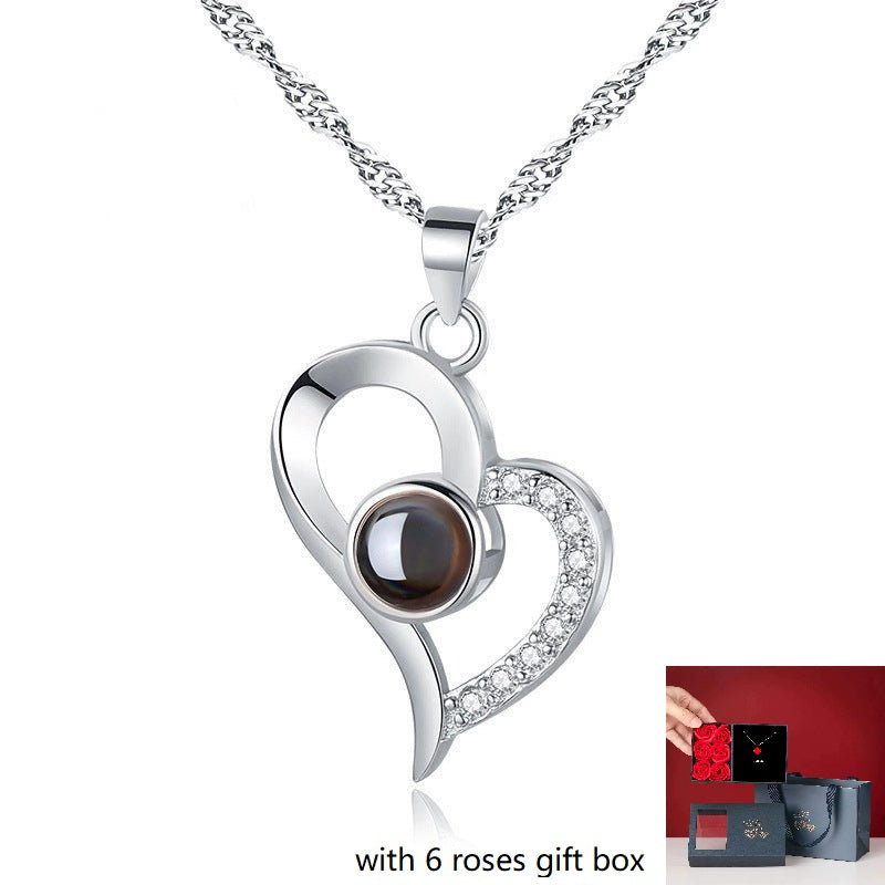 S925 Silver Projection Color Photo Heart Necklace