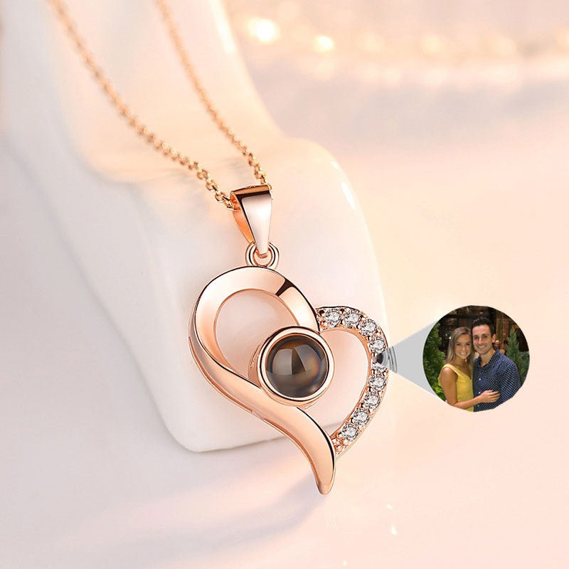 S925 Silver Projection Color Photo Heart Necklace - CURVY MOON