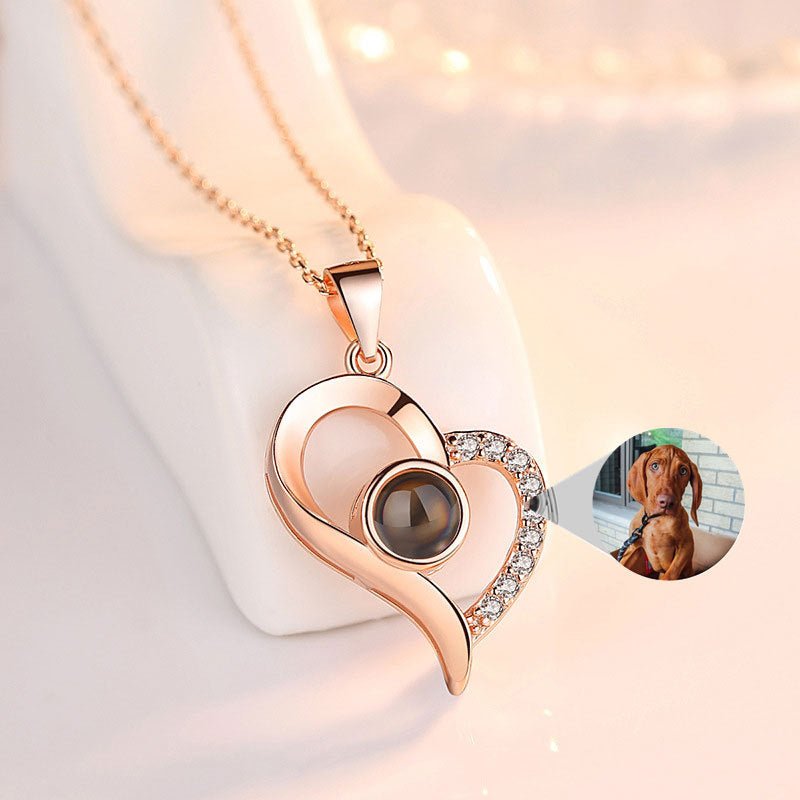 S925 Silver Projection Color Photo Heart Necklace - CURVY MOON