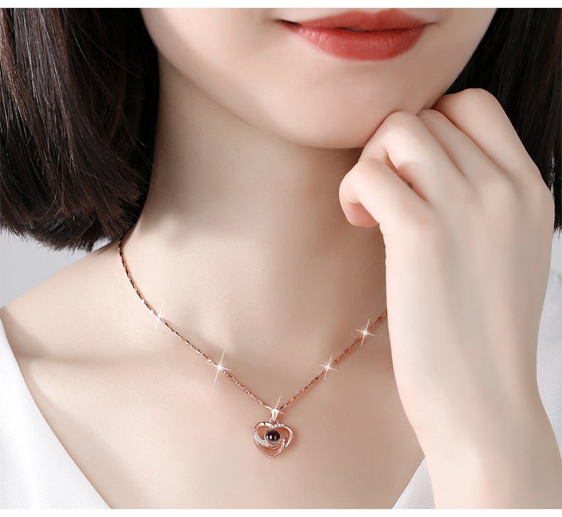 S925 Silver Romantic Colorful Photo Projection Necklace Heart Shaped Pendant Necklace - CURVY MOON