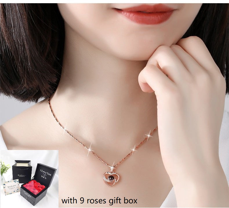 S925 Silver Romantic Colorful Photo Projection Necklace Heart Shaped Pendant Necklace