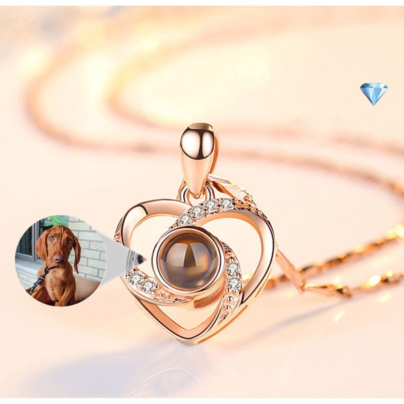 S925 Silver Romantic Colorful Photo Projection Necklace Heart Shaped Pendant Necklace - CURVY MOON