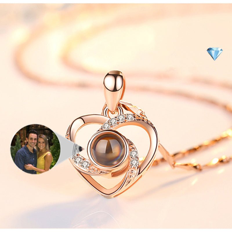 S925 Silver Romantic Colorful Photo Projection Necklace Heart Shaped Pendant Necklace - CURVY MOON