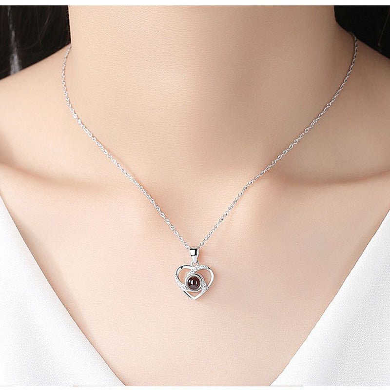 S925 Silver Romantic Colorful Photo Projection Necklace Heart Shaped Pendant Necklace - CURVY MOON