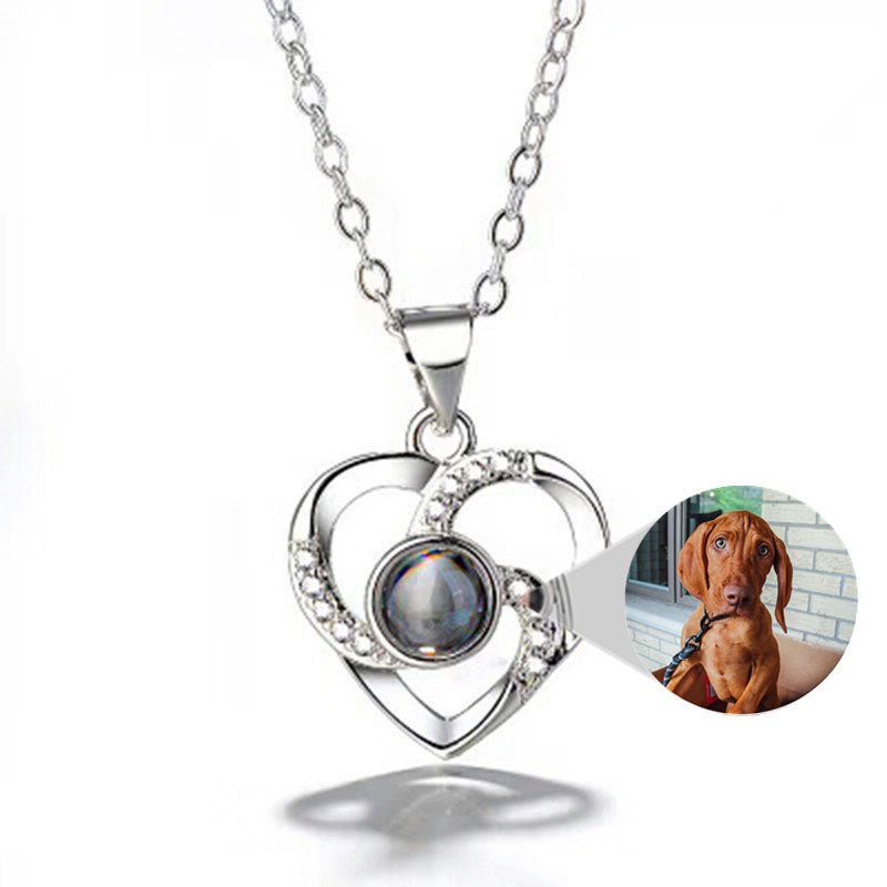 S925 Silver Romantic Colorful Photo Projection Necklace Heart Shaped Pendant Necklace - CURVY MOON