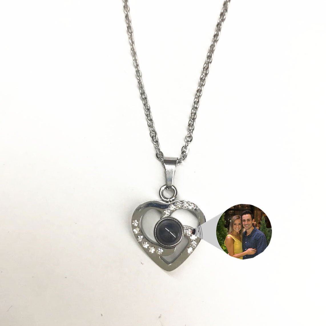 S925 Silver Romantic Colorful Photo Projection Necklace Heart Shaped Pendant Necklace - CURVY MOON