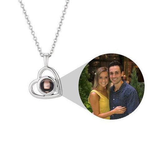 S925 Silver Romantic Colorful Photo Projection Necklace Heart Shaped Pendant Necklace - CURVY MOON