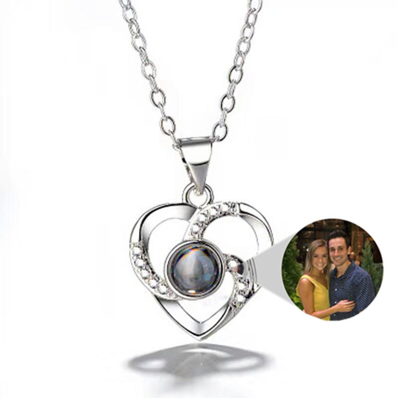 S925 Silver Romantic Colorful Photo Projection Necklace Heart Shaped Pendant Necklace - CURVY MOON