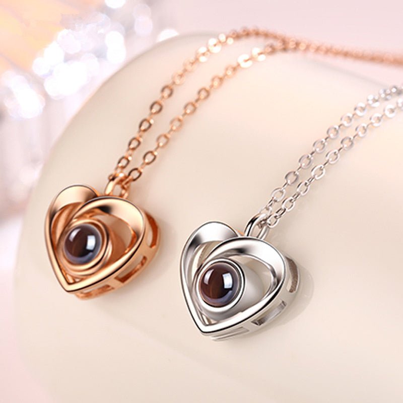 S925 Silver Romantic Photo Projection Necklace Heart Shaped Pendant Necklace - CURVY MOON