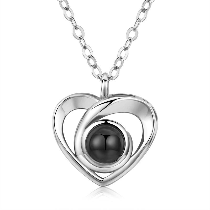 S925 Silver Romantic Photo Projection Necklace Heart Shaped Pendant Necklace - CURVY MOON