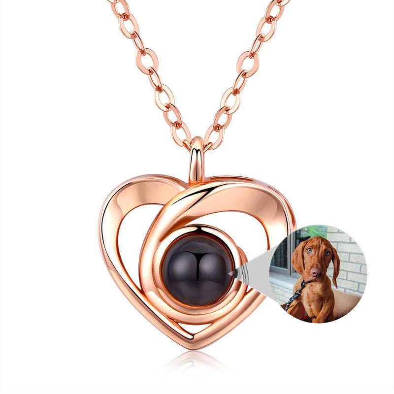 S925 Silver Romantic Photo Projection Necklace Heart Shaped Pendant Necklace - CURVY MOON