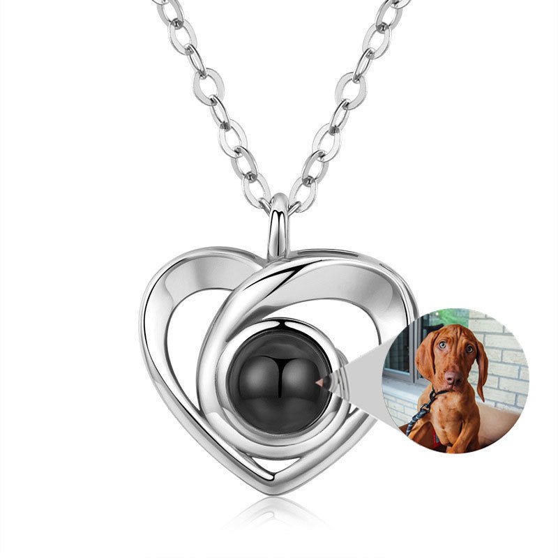 S925 Silver Romantic Photo Projection Necklace Heart Shaped Pendant Necklace - CURVY MOON