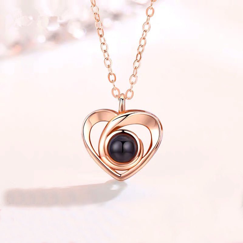 S925 Silver Romantic Photo Projection Necklace Heart Shaped Pendant Necklace - CURVY MOON