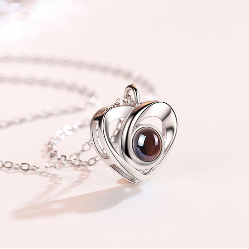 S925 Silver Romantic Photo Projection Necklace Heart Shaped Pendant Necklace - CURVY MOON