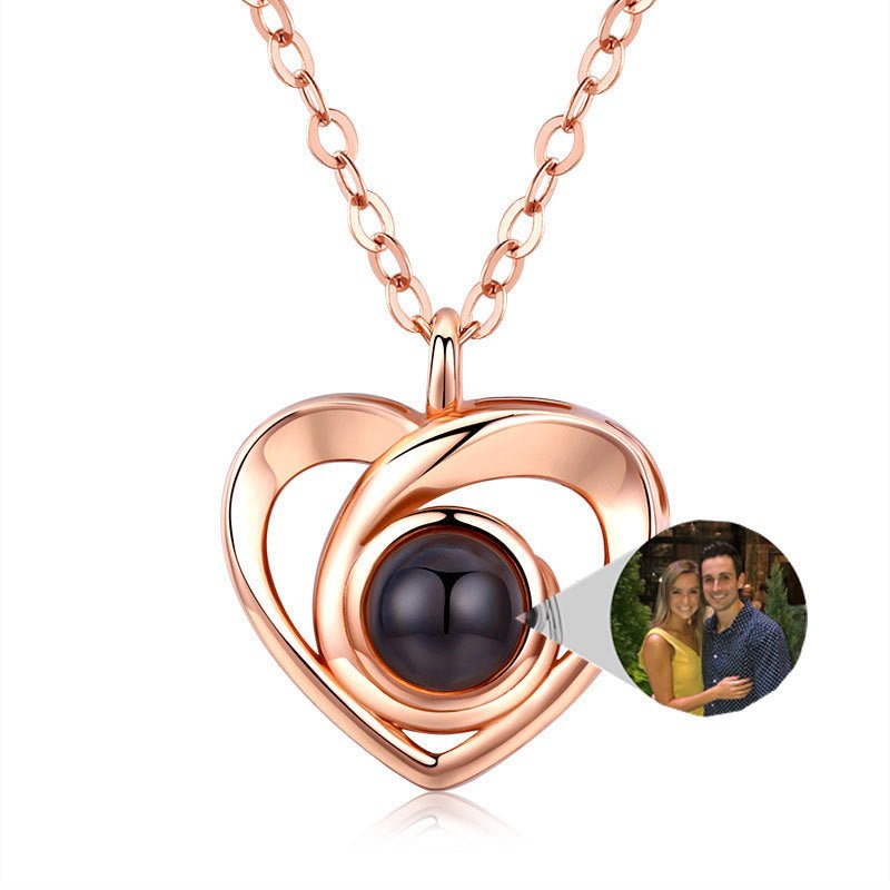 S925 Silver Romantic Photo Projection Necklace Heart Shaped Pendant Necklace - CURVY MOON