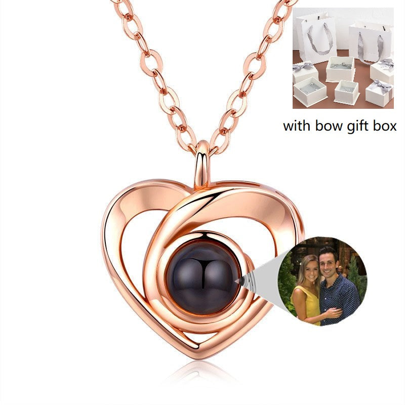 S925 Silver Romantic Photo Projection Necklace Heart Shaped Pendant Necklace