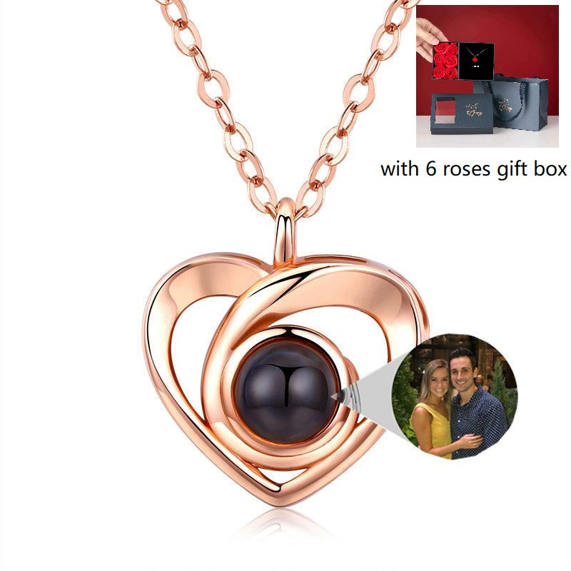 S925 Silver Romantic Photo Projection Necklace Heart Shaped Pendant Necklace