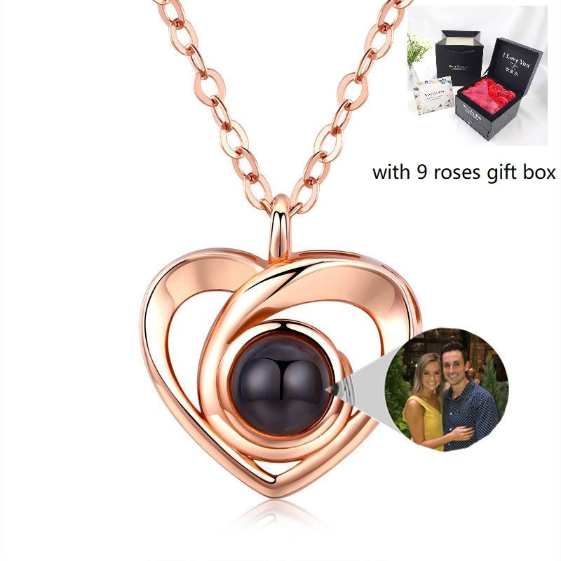 S925 Silver Romantic Photo Projection Necklace Heart Shaped Pendant Necklace