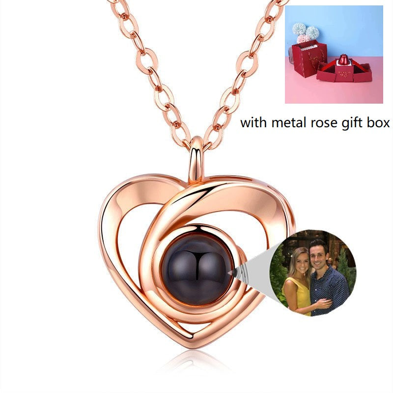 S925 Silver Romantic Photo Projection Necklace Heart Shaped Pendant Necklace