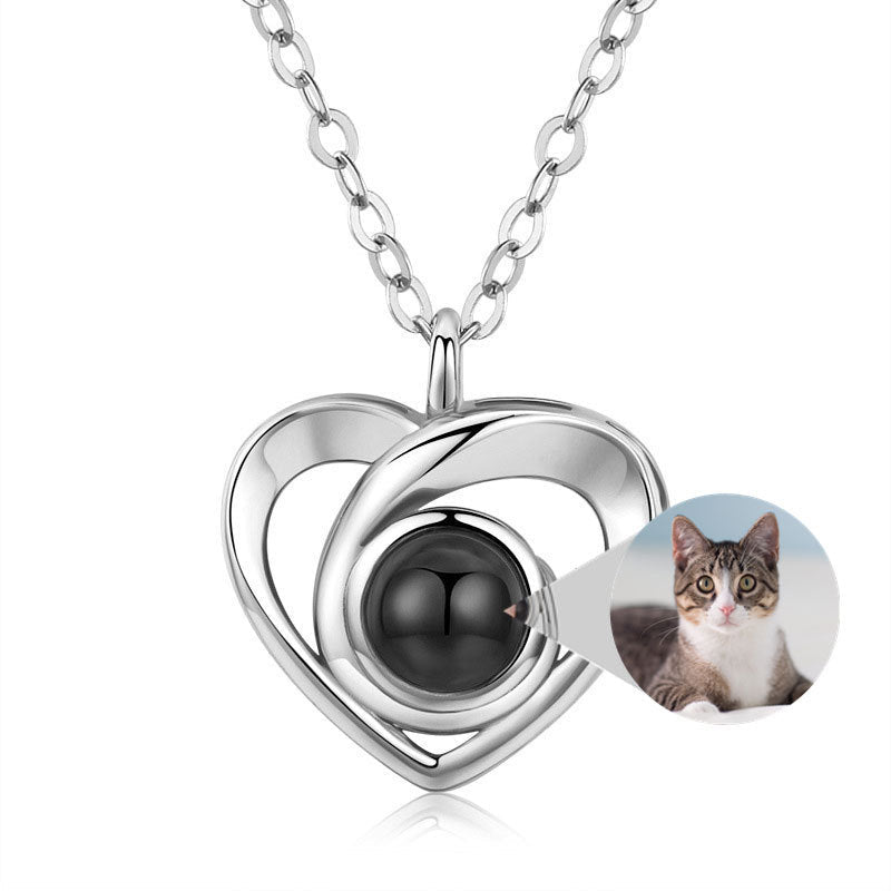 S925 Silver Romantic Photo Projection Necklace Heart Shaped Pendant Necklace - CURVY MOON