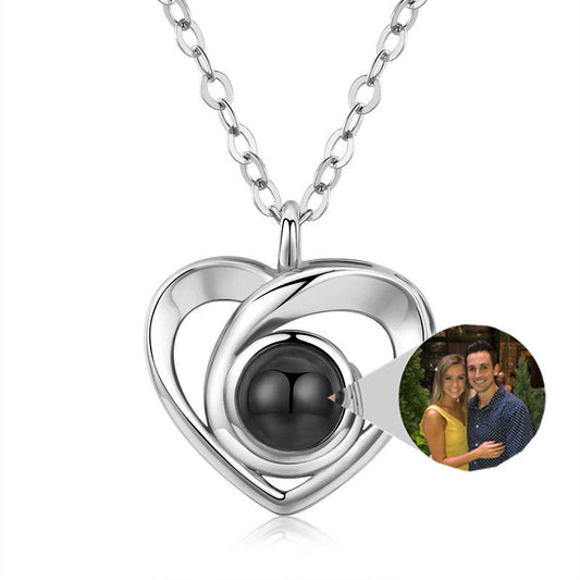 S925 Silver Romantic Photo Projection Necklace Heart Shaped Pendant Necklace - CURVY MOON