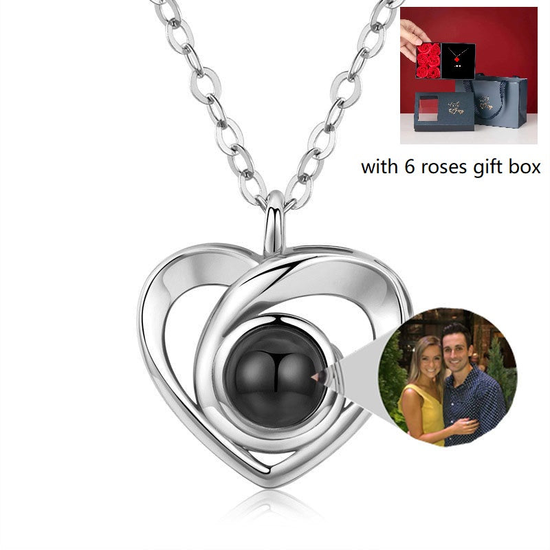 S925 Silver Romantic Photo Projection Necklace Heart Shaped Pendant Necklace