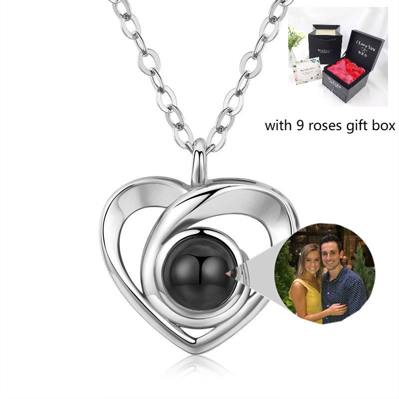 S925 Silver Romantic Photo Projection Necklace Heart Shaped Pendant Necklace